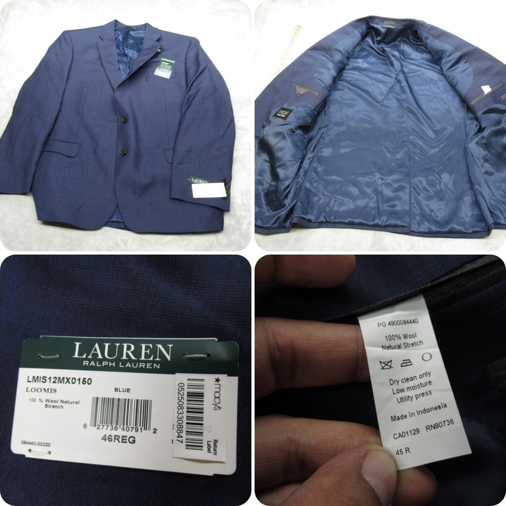 Lauren Ralph Lauren Wool Blazer Mens 46 Reg Blue Plaid Ultraflex Sport‎ Coat NEW